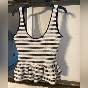 H&M Divided Vintage Inspired Boho Crochet Milk Maid Striped Ruffle Peplum - MED